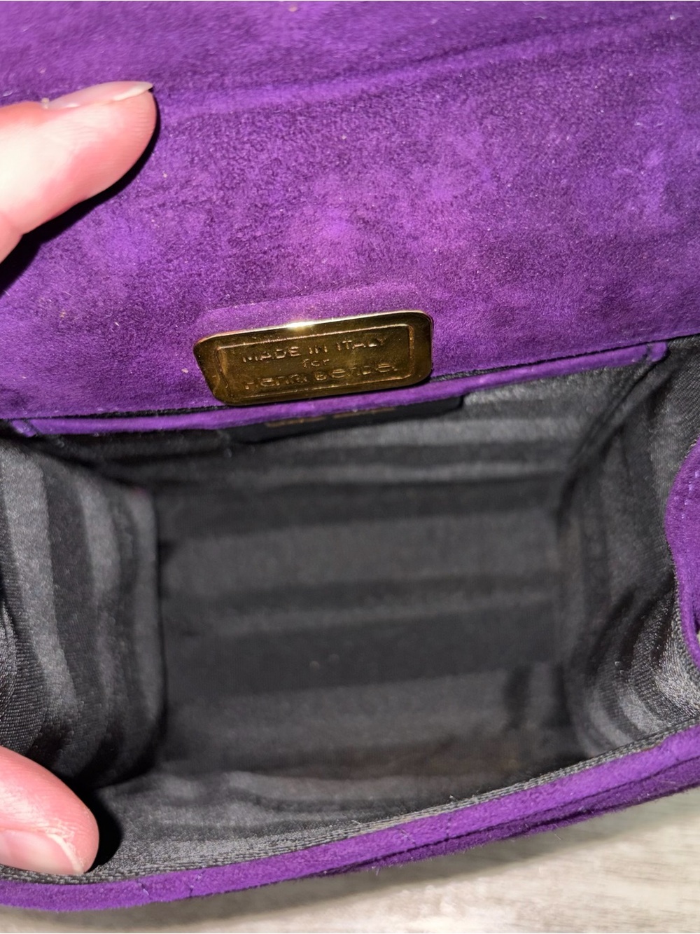 Henri Bendel Purple Velvet Mini Evening Bag Pearl Gold Leather Made In Italy - Picture 9 of 14